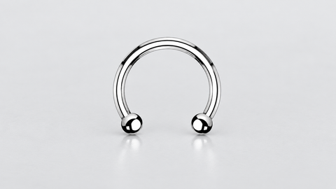 AI illustration of a silver-tone horseshoe circular barbell with two ball ends