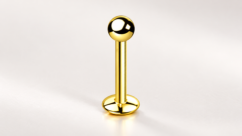 AI illustration of an assembled gold-tone labret with ball end and convex base