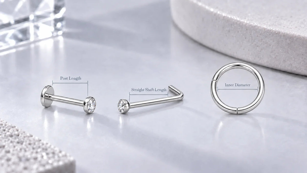 Conceptual labret post length, L-shaped shaft length and ring inner diameter
