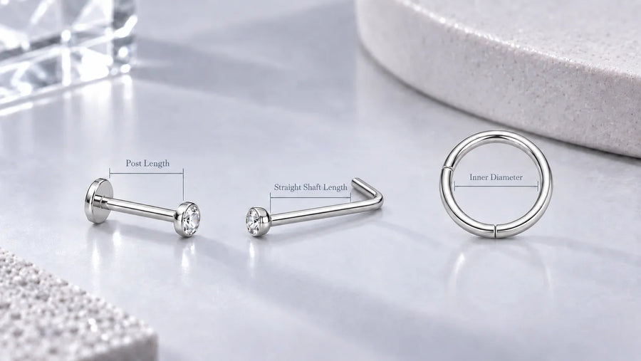 Conceptual labret post length, L-shaped shaft length and ring inner diameter