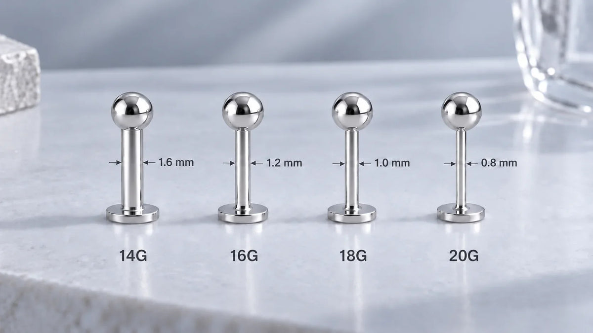 Illustrated comparison of 14G, 16G, 18G and 20G post thickness