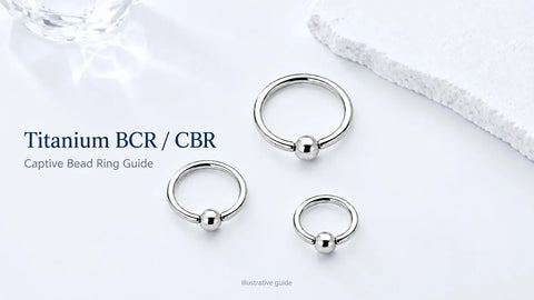 Illustrative titanium BCR and captive bead rings shown as complete assemblies
