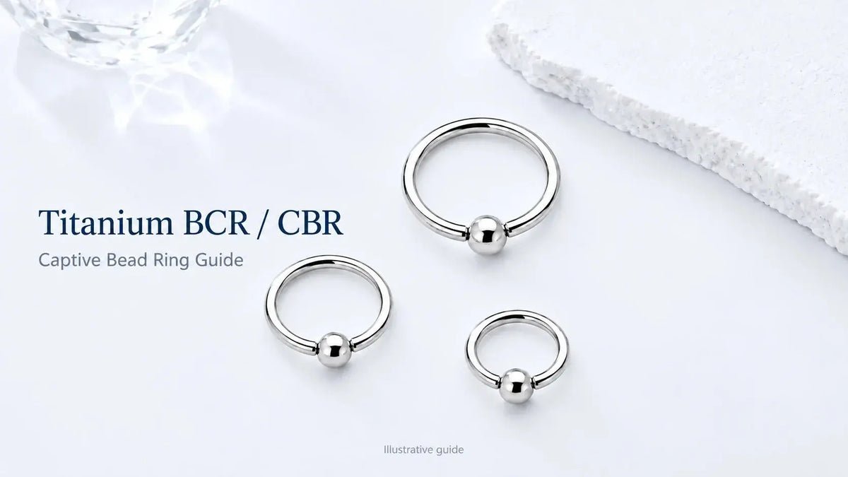 Illustrative titanium BCR and captive bead rings shown as complete assemblies