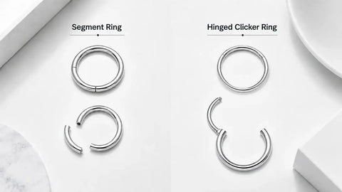 Titanium segment ring and hinged clicker ring closure comparison