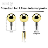 Pack of 10 PVD plated titanium balls with 3mm diameter for 1.2mm internally threaded post with deep threading - G23 ASTM F-136 implant grade titanium body jewelry