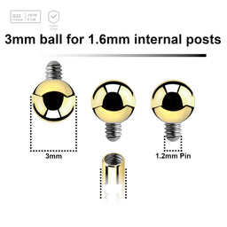 Pack of 10 PVD plated titanium balls with 3mm diameter for 1.6mm internally threaded post - G23 ASTM F-136 implant grade titanium body jewelry