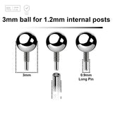 Pack of 25 high polished titanium balls with 3mm diameter for 1.2mm internally threaded post with deep threading - G23 ASTM F-136 implant grade titanium body jewelry