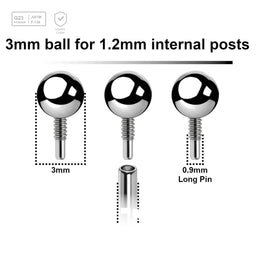 Pack of 25 high polished titanium balls with 3mm diameter for 1.2mm internally threaded post with deep threading - G23 ASTM F-136 implant grade titanium body jewelry