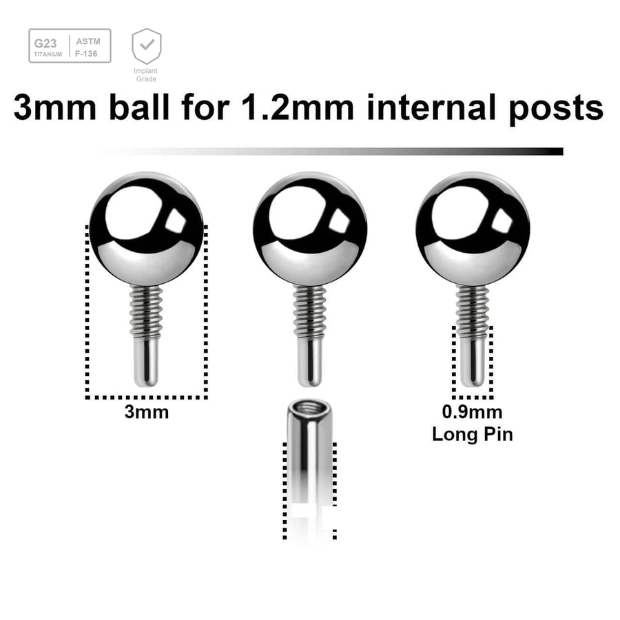 Pack of 25 high polished titanium balls with 3mm diameter for 1.2mm internally threaded post with deep threading - G23 ASTM F-136 implant grade titanium body jewelry