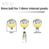 Pack of 10 PVD plated titanium jewel balls with bezel set crystal with 5mm diameter for 1.6mm internally threaded posts - G23 ASTM F-136 implant grade titanium body jewelry