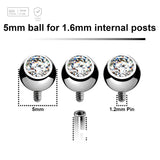 Pack of 10 high polished titanium G23 balls with bezel set crystal with 5mm diameter for 1.6mm internally threaded posts - G23 ASTM F-136 implant grade titanium body jewelry