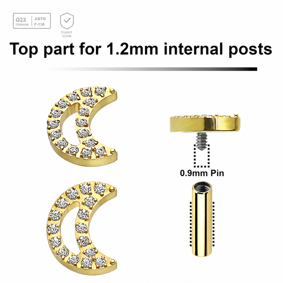 Pack of 5 high polished titanium internally threaded eyebrow bananas, Thickness 1.2mm, with two 3mm multi-crystal balls with epoxy resin cover. Axis Titanium