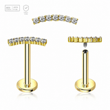Pack of 5 Gold PVD plated titanium internally threaded labrets, Thickness 1.2mm, with a CZ studded crescent moon top Axis Titanium