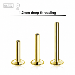 Pack of 5 PVD plated titanium internally threaded UFO labret posts with 4mm convex base plate, thickness 1.2mm Axis Titanium
