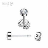 Pack of 5 Titanium G23 Ear studs with round top with bezel set crystal and butterflies with titanium engraving Axis Titanium