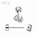 Pack of 5 pairs of Titanium G23 Ear studs with round top with bezel set crystal and butterflies with titanium engraving Axis Titanium