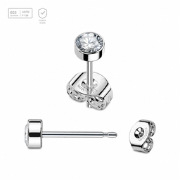 Pack of 5 pairs of Titanium G23 Ear studs with round top with bezel set crystal and butterflies with titanium engraving Axis Titanium