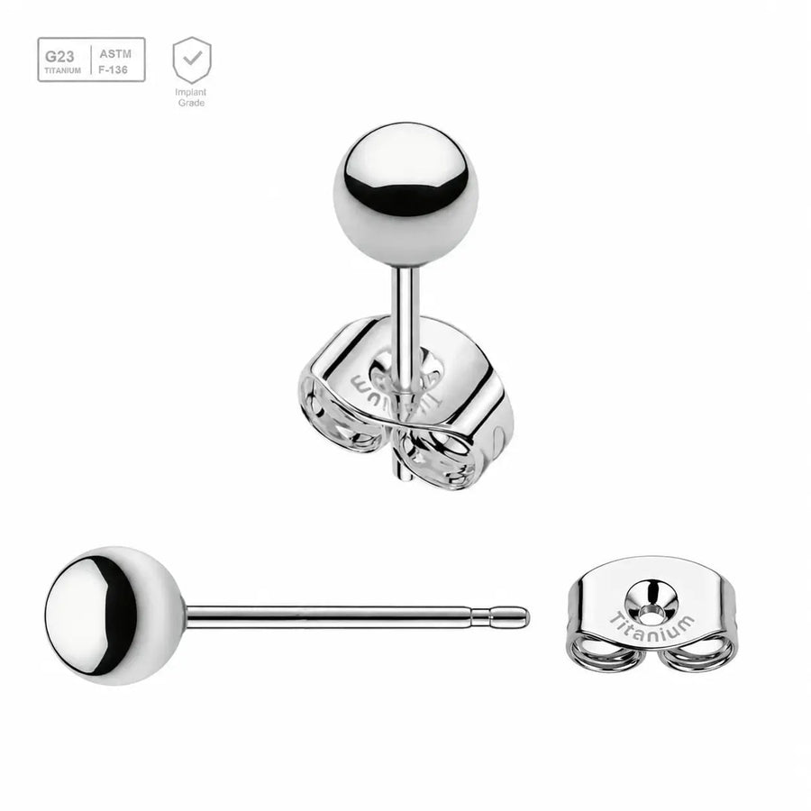Pack of 5 Titanium G23 Ear studs with ball tops and butterflies with titanium engraving Axis Titanium