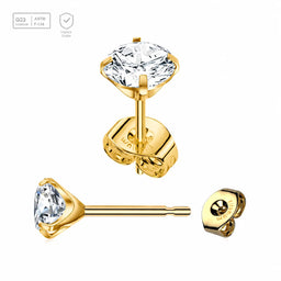 Pack of 5 Gold PVD plated Titanium Ear studs with prong set cubic zirconia and butterflies with titanium engraving Axis Titanium