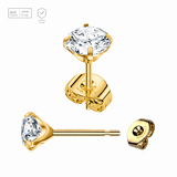 Pack of 5 pairs of Gold PVD plated Titanium Ear studs with prong set cubic zirconia and butterflies with titanium engraving Axis Titanium