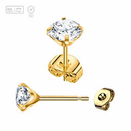 Pack of 5 pairs of Gold PVD plated Titanium Ear studs with prong set cubic zirconia and butterflies with titanium engraving Axis Titanium