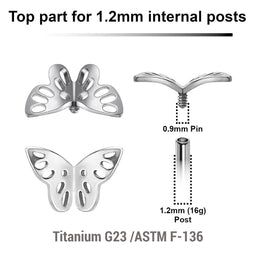 Pack of 5 Titanium Internally threaded labret top with a filigree butterfly
