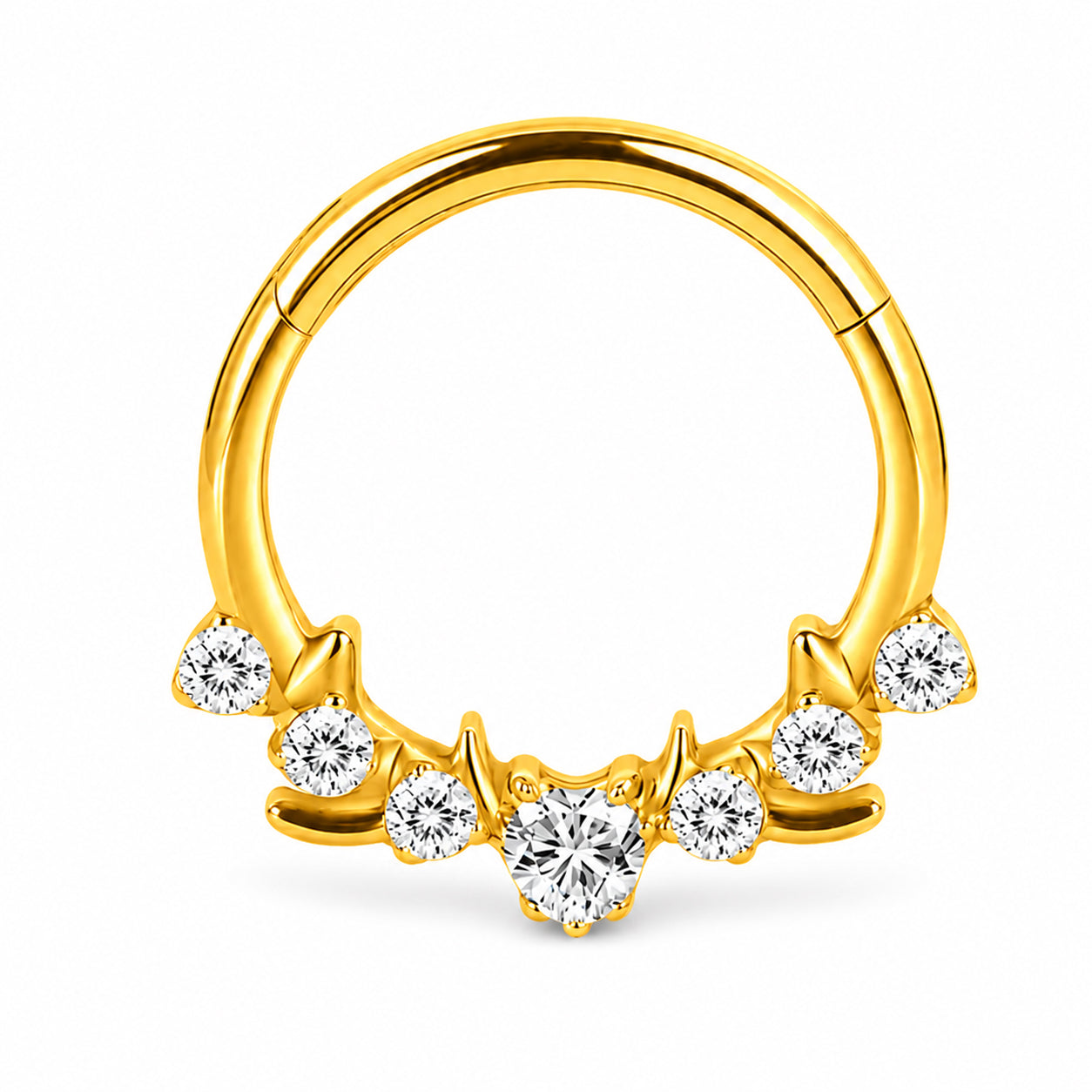 Pack of 5 – ASTM F136 Titanium Segment Ring – 18K Gold Plated Heart, Floral & Sunburst Crystals