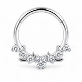 Pack of 5 – ASTM F136 Titanium Segment Ring – Natural Titanium Heart, Floral & Sunburst Crystals