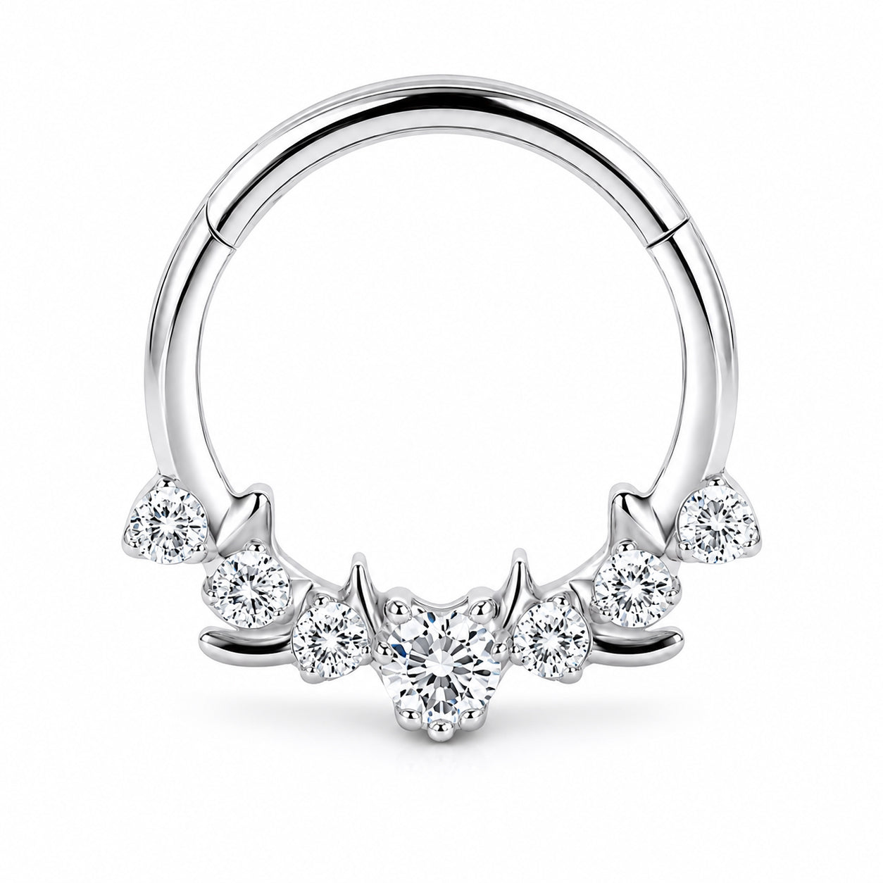 Pack of 5 – ASTM F136 Titanium Segment Ring – Natural Titanium Heart, Floral & Sunburst Crystals