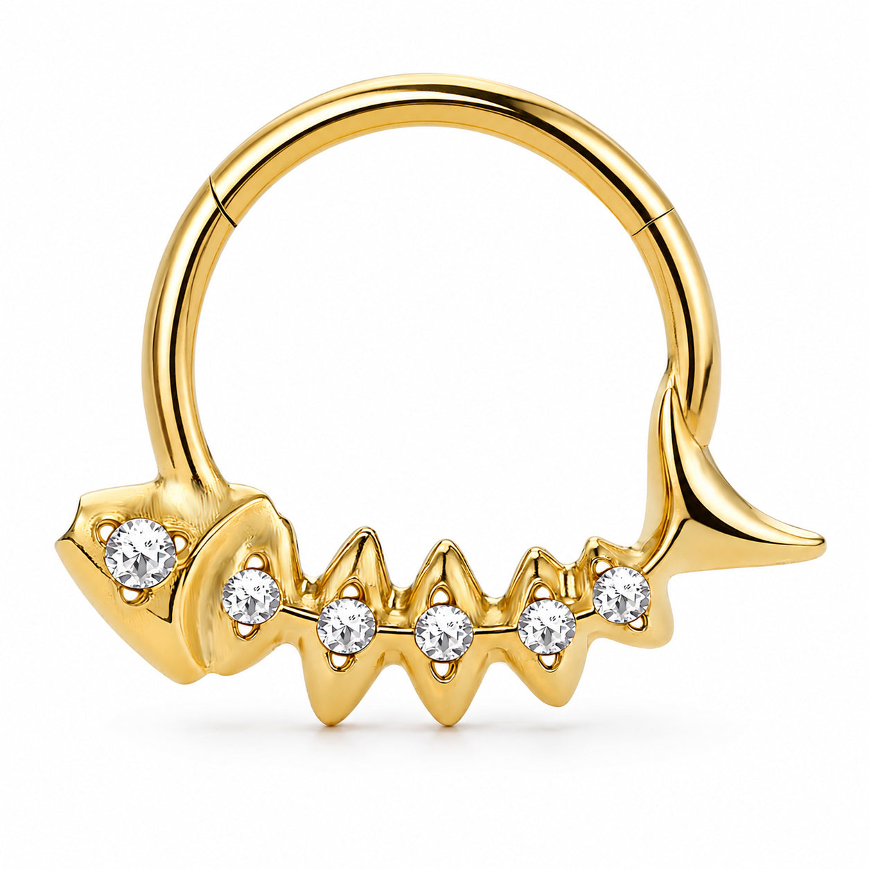 Pack of 5 – ASTM F136 Titanium Segment Ring – 18K Gold Plated Heart, Floral & Sunburst Crystals