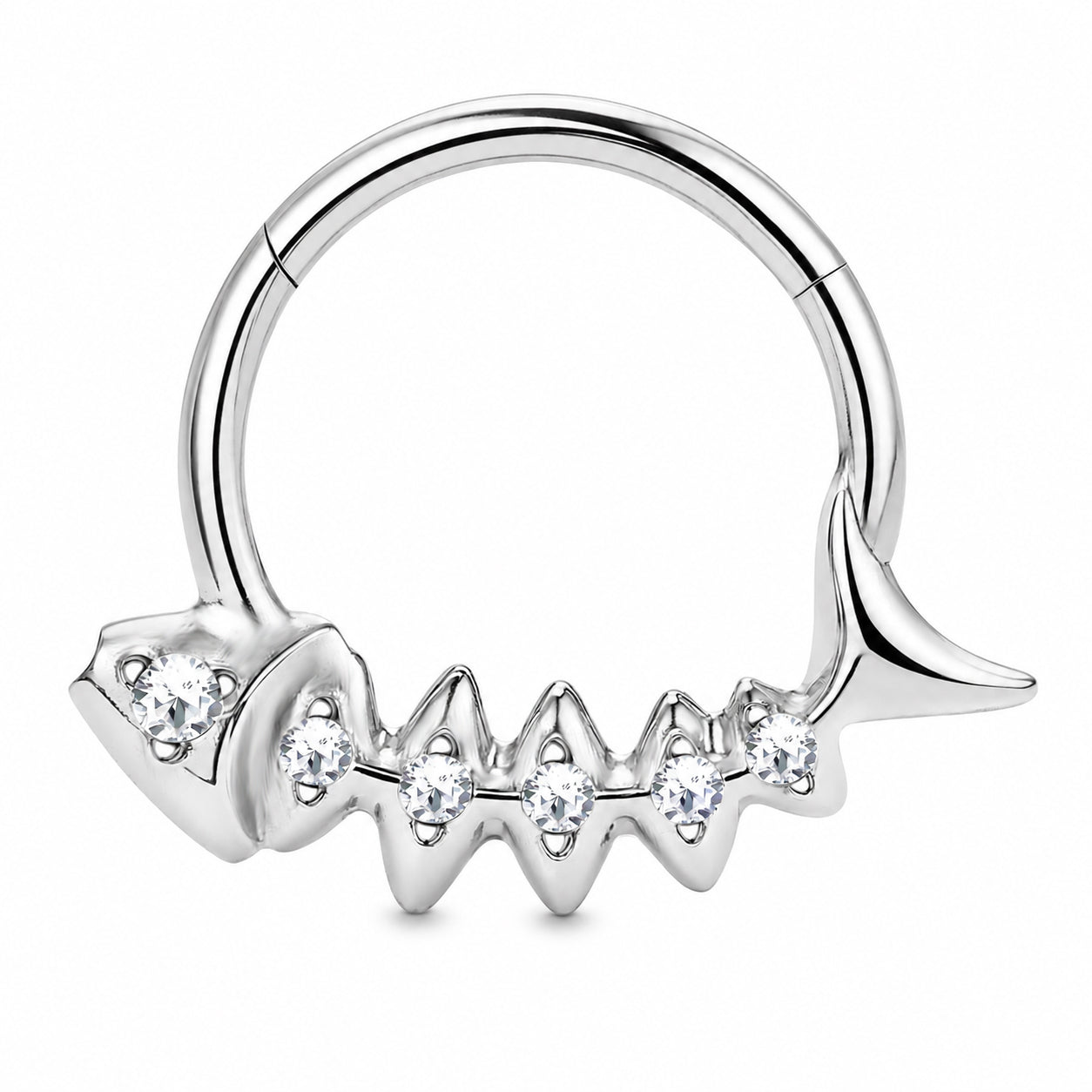 Pack of 5 – ASTM F136 Titanium Segment Ring – Natural Titanium Heart, Floral & Sunburst Crystals
