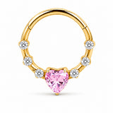 Pack of 5 – ASTM F136 Titanium Segment Ring – 18K Gold Plated Heart, Floral & Sunburst Crystals