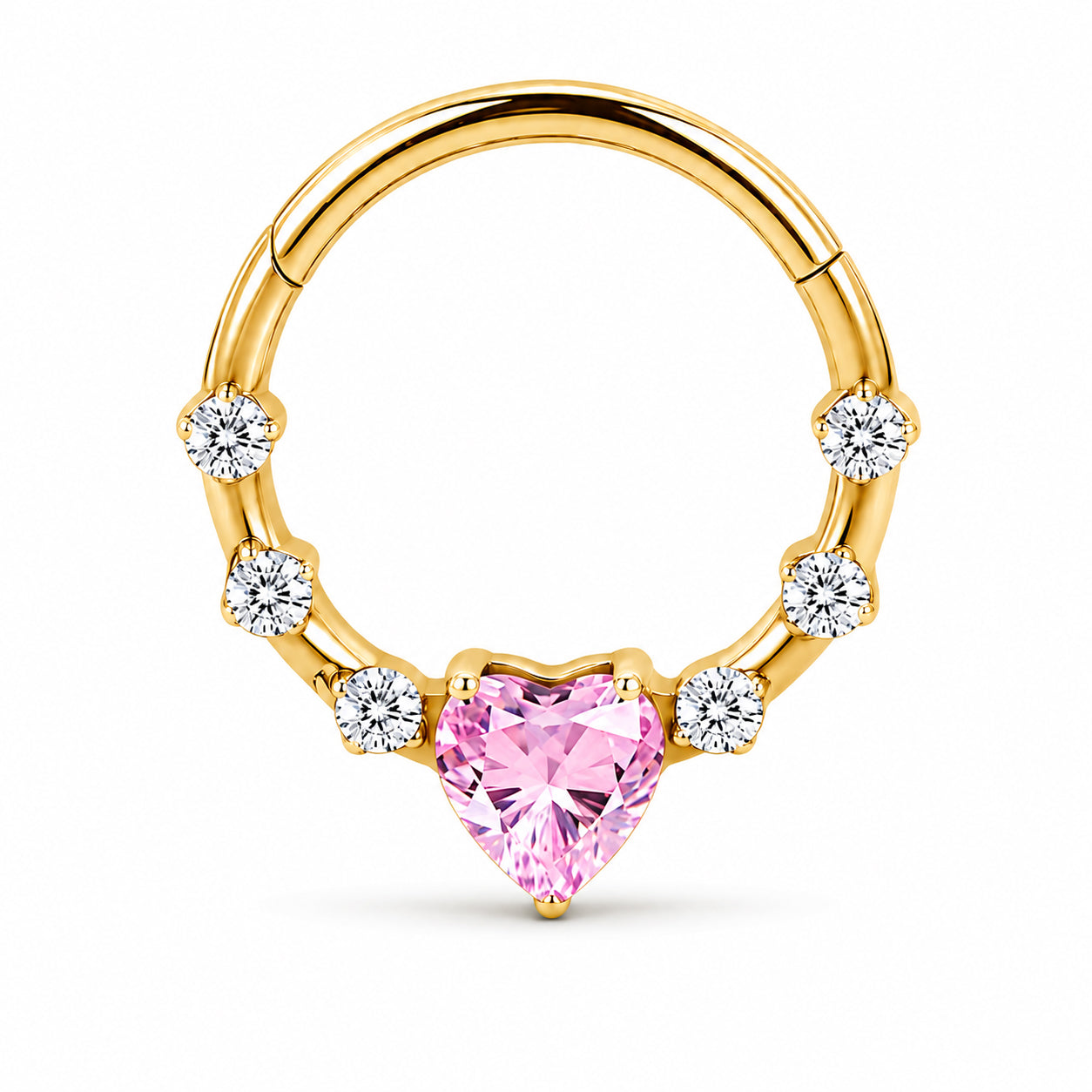 Pack of 5 – ASTM F136 Titanium Segment Ring – 18K Gold Plated Heart, Floral & Sunburst Crystals