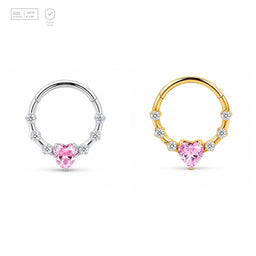 Pack of 5 – ASTM F136 Titanium Segment Ring – Pink Heart Halo – Natural Titanium / 18K Gold Plated – Natural Titanium and 18K Gold Plated – G23 ASTM F-136 Implant Grade