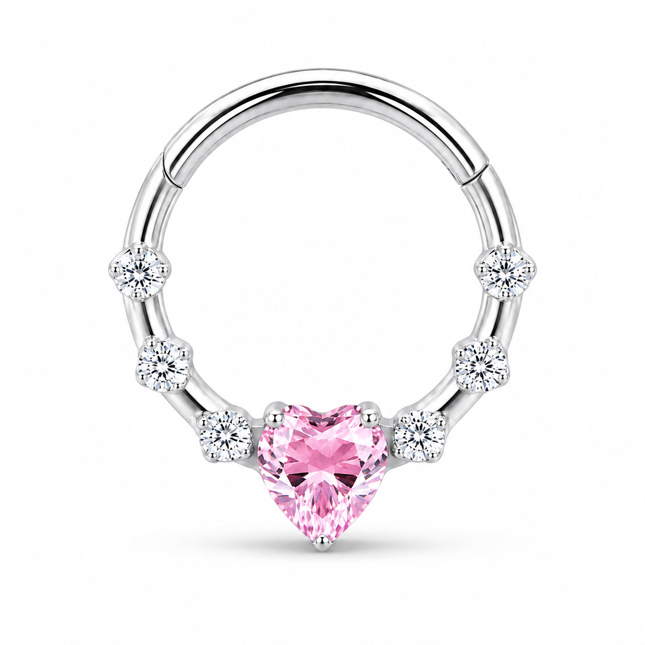 Pack of 5 – ASTM F136 Titanium Segment Ring – Natural Titanium Heart, Floral & Sunburst Crystals