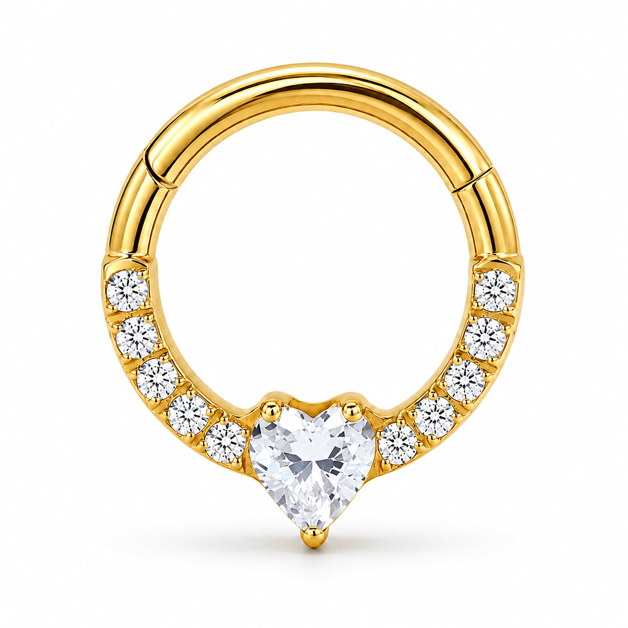 Pack of 5 – ASTM F136 Titanium Segment Ring – 18K Gold Plated Heart, Floral & Sunburst Crystals