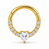 Pack of 5 – ASTM F136 Titanium Segment Ring – 18K Gold Plated Heart, Floral & Sunburst Crystals