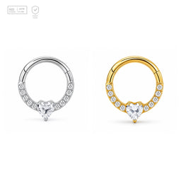 Pack of 5 – ASTM F136 Titanium Segment Ring – Pavé Heart Crest – Natural Titanium / 18K Gold Plated – Natural Titanium and 18K Gold Plated – G23 ASTM F-136 Implant Grade
