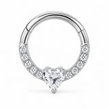 Pack of 5 – ASTM F136 Titanium Segment Ring – Natural Titanium Heart, Floral & Sunburst Crystals
