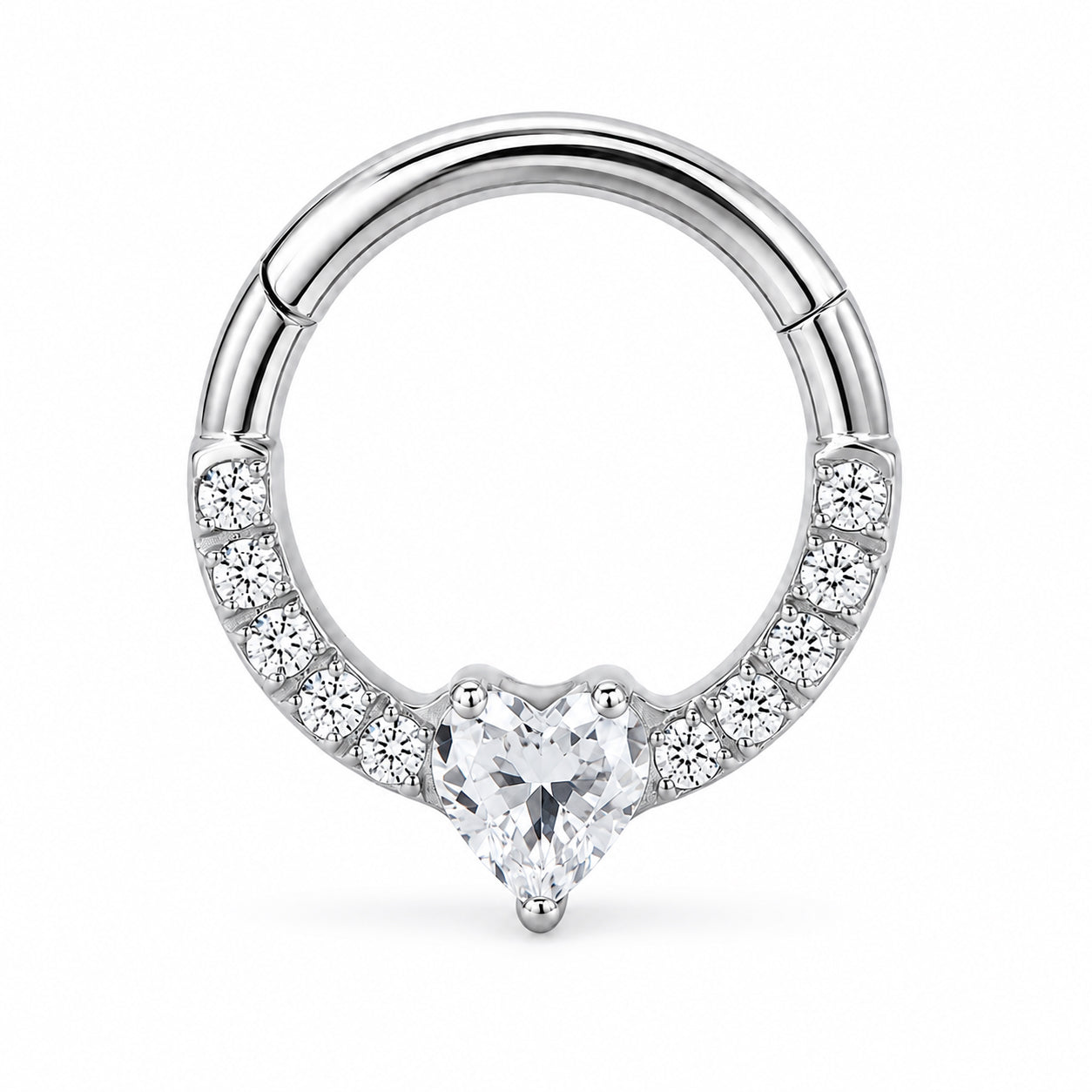 Pack of 5 – ASTM F136 Titanium Segment Ring – Natural Titanium Heart, Floral & Sunburst Crystals