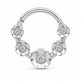 Pack of 5 – ASTM F136 Titanium Segment Ring – Natural Titanium Heart, Floral & Sunburst Crystals