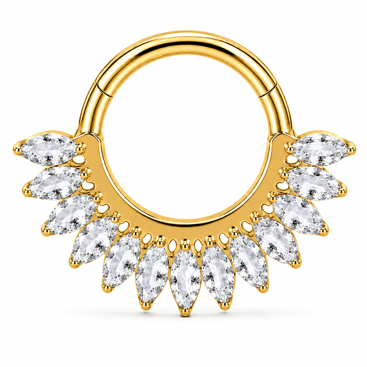 Pack of 5 – ASTM F136 Titanium Segment Ring – 18K Gold Plated Heart, Floral & Sunburst Crystals