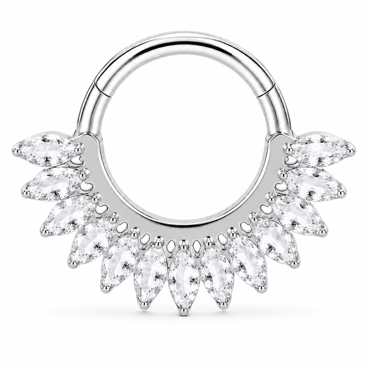 Pack of 5 – ASTM F136 Titanium Segment Ring – Natural Titanium Heart, Floral & Sunburst Crystals