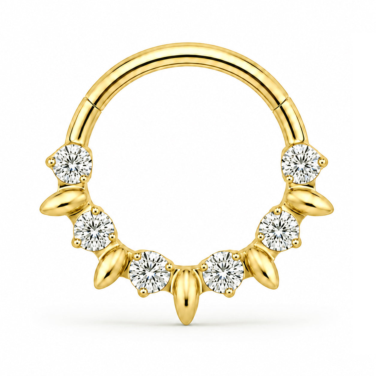 Pack of 5 – ASTM F136 Titanium Segment Ring – 18K Gold Plated Batwing, Bow & Geometric Crystals