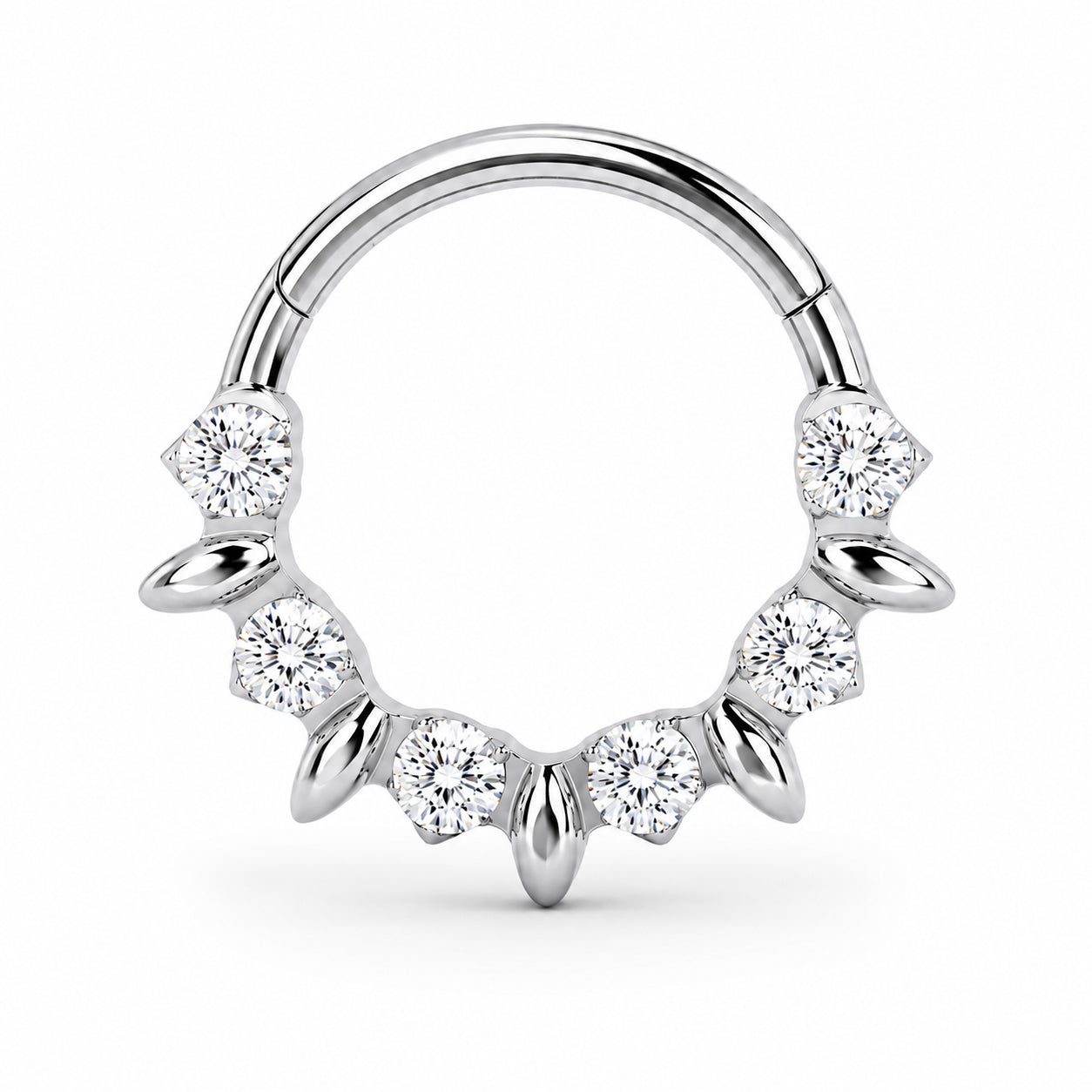 Pack of 5 – ASTM F136 Titanium Segment Ring – Natural Titanium Batwing, Bow & Geometric Crystals
