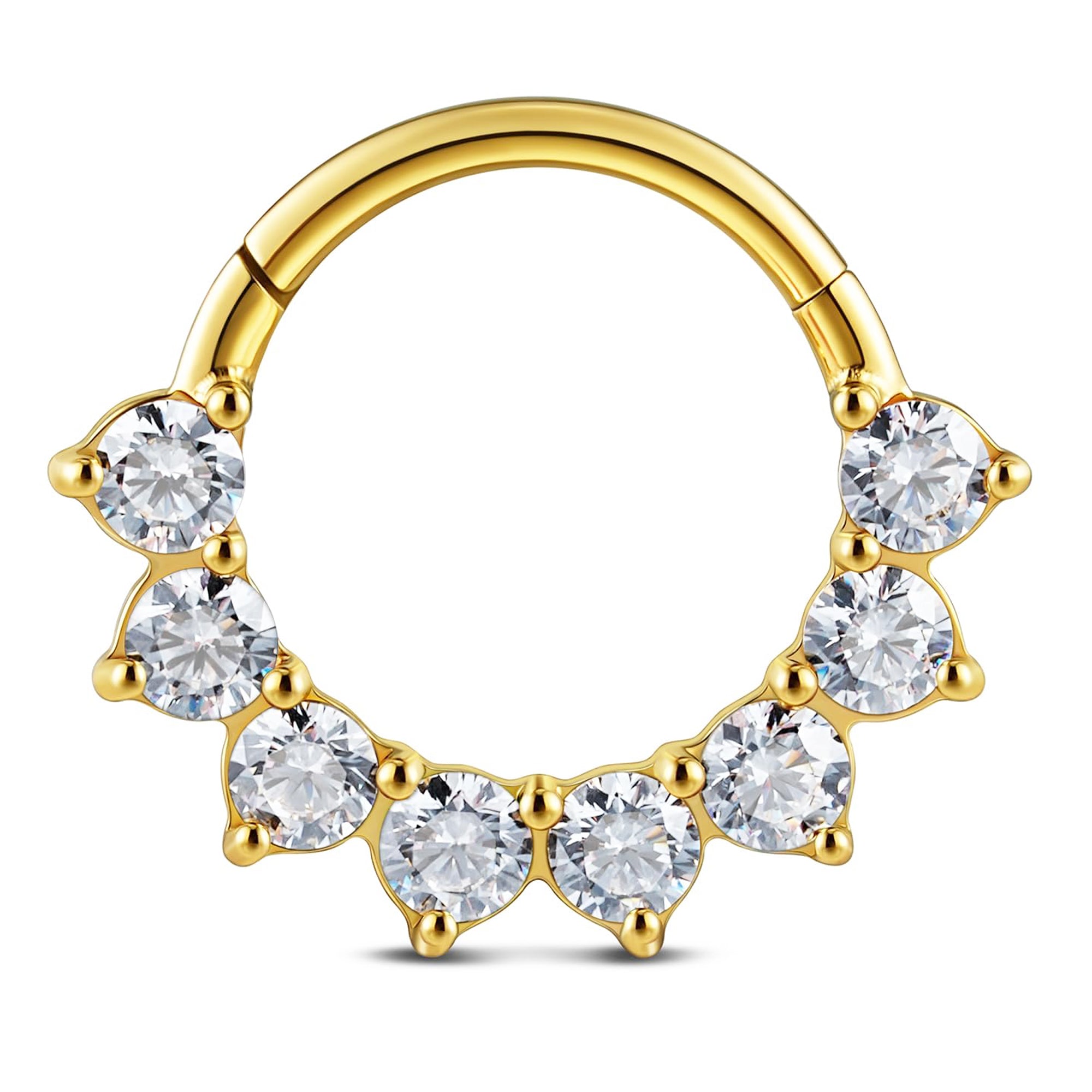 Pack of 5 – ASTM F136 Titanium Segment Ring – 18K Gold Plated Batwing, Bow & Geometric Crystals