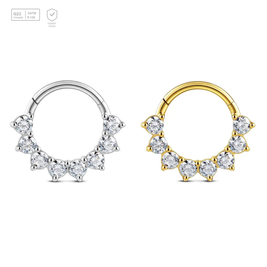 Round Crystal Crown titanium segment ring in natural titanium and gold-plated finishes