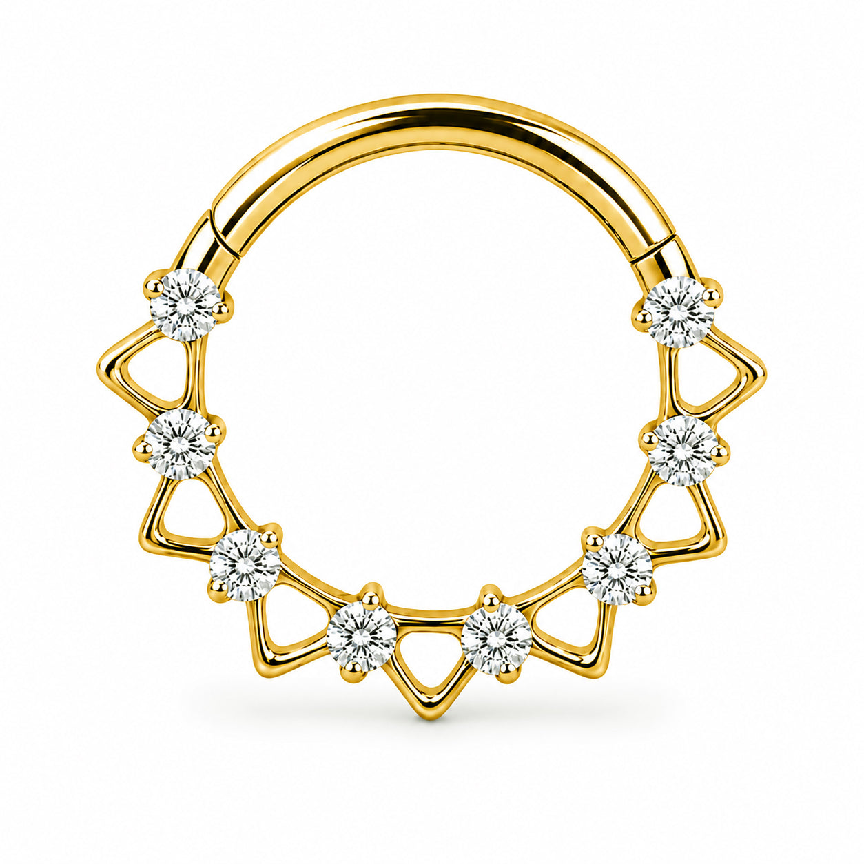 Pack of 5 – ASTM F136 Titanium Segment Ring – 18K Gold Plated Batwing, Bow & Geometric Crystals
