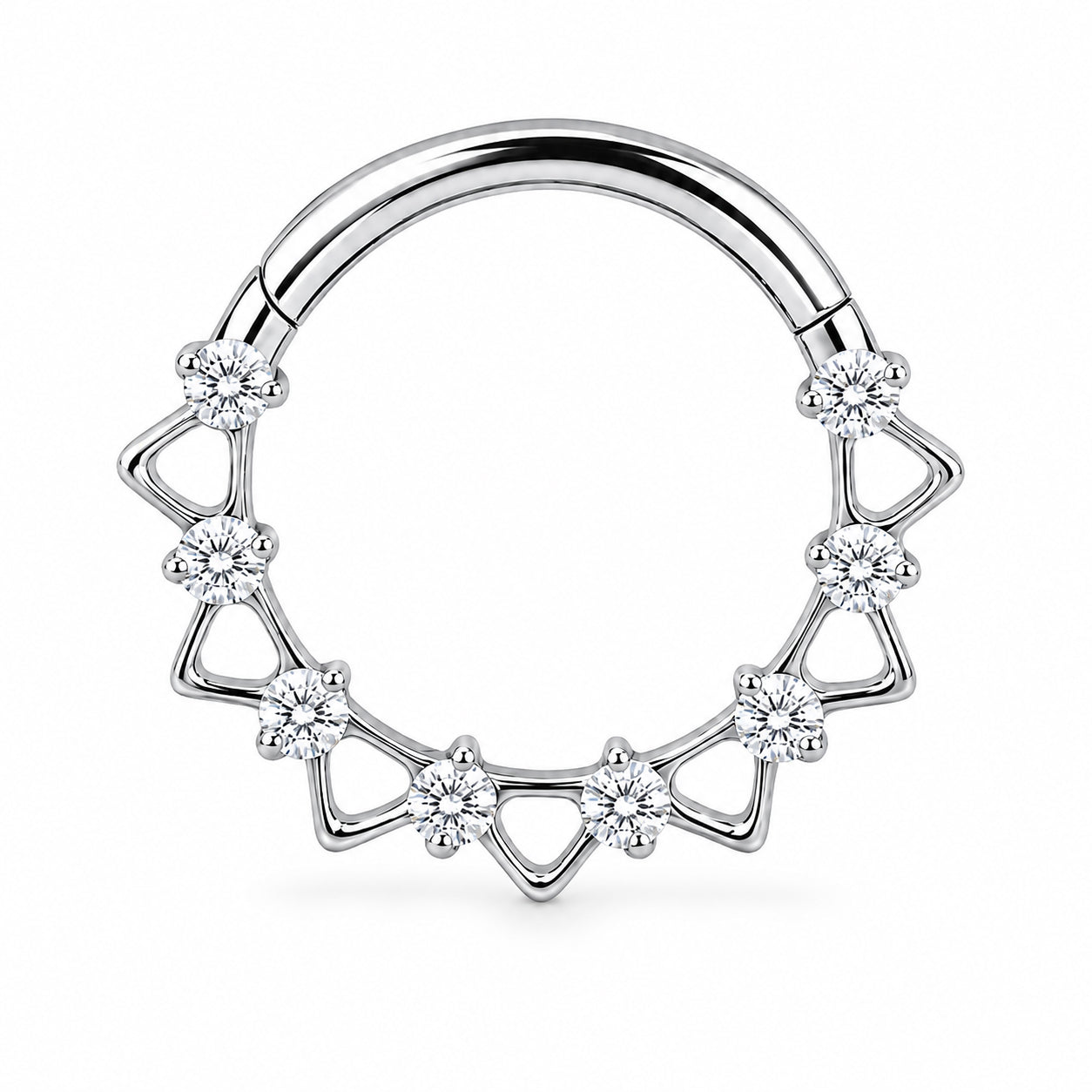 Pack of 5 – ASTM F136 Titanium Segment Ring – Natural Titanium Batwing, Bow & Geometric Crystals