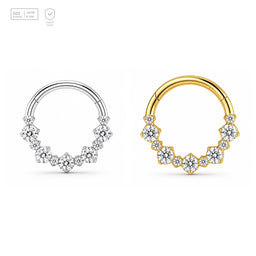 Pack of 5 – ASTM F136 Titanium Segment Ring – Daisy Cluster – Natural Titanium / 18K Gold Plated – Natural Titanium and 18K Gold Plated – G23 ASTM F-136 Implant Grade